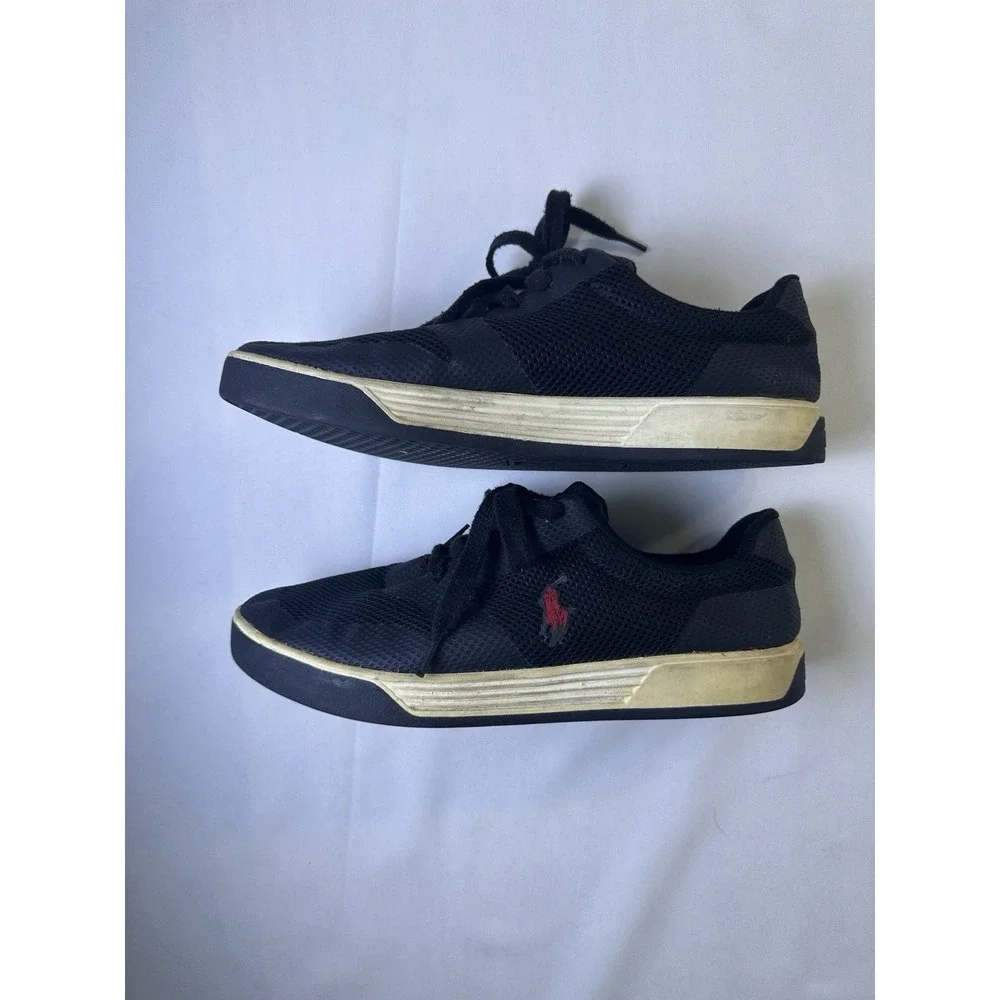 Polo Ralph Lauren Sneakers Black Hellidon Men's Sz 9.5 D Canvas‎ Pony Shoes